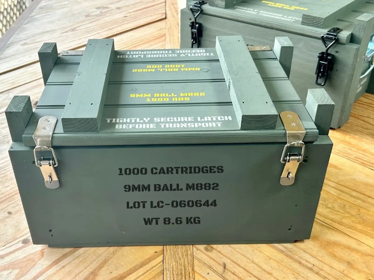 Freedom Crate Co. 9mm wooden ammunition crate